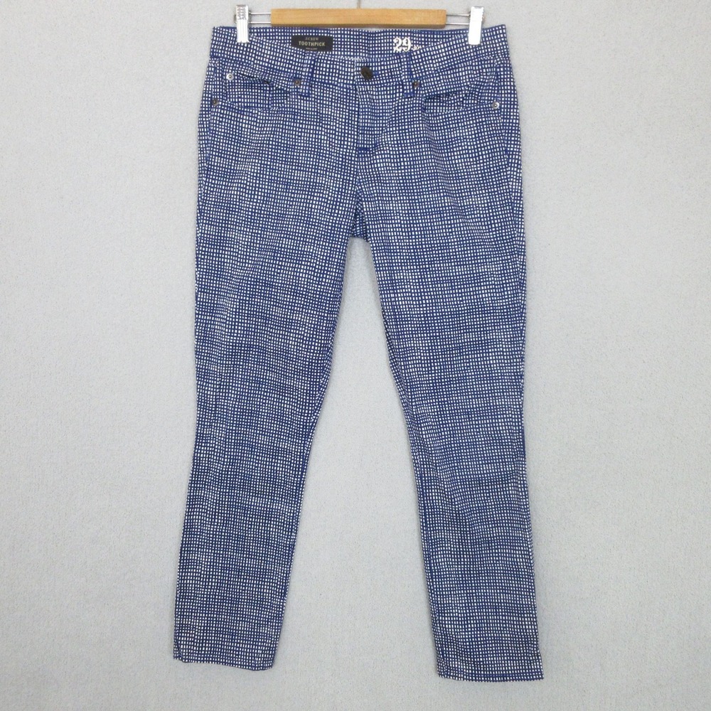 J.Crew Toothpick Ankle Pants Womens 29 Blue White Grid Print Skinny Stretch